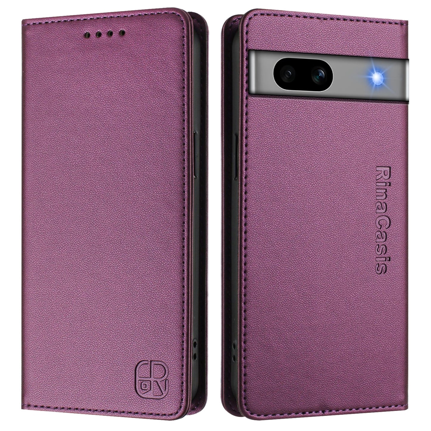 Google Pixel 7a Dual-Folded Magnetic Suction RFID Blocking PU Leather Wallet Phone Case with Card Slots, Cash Pocket, Kickstand, Full Protective Flip Cover