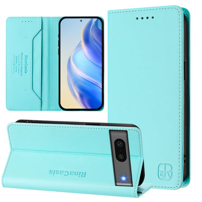 Google Pixel 7 Dual-Folded Magnetic Suction RFID Blocking PU Leather Wallet Phone Case with Card Slots, Cash Pocket, Kickstand, Full Protective Flip Cover