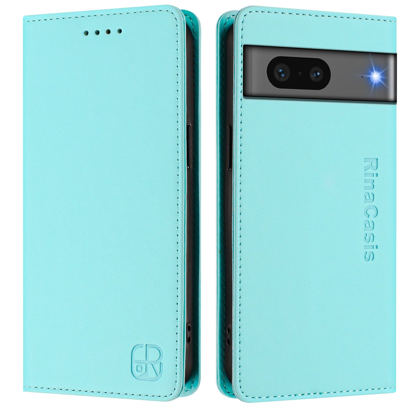 Google Pixel 7 Dual-Folded Magnetic Suction RFID Blocking PU Leather Wallet Phone Case with Card Slots, Cash Pocket, Kickstand, Full Protective Flip Cover