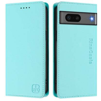 Google Pixel 7 Dual-Folded Magnetic Suction RFID Blocking PU Leather Wallet Phone Case with Card Slots, Cash Pocket, Kickstand, Full Protective Flip Cover
