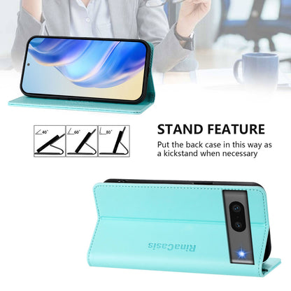 Google Pixel 7 Dual-Folded Magnetic Suction RFID Blocking PU Leather Wallet Phone Case with Card Slots, Cash Pocket, Kickstand, Full Protective Flip Cover