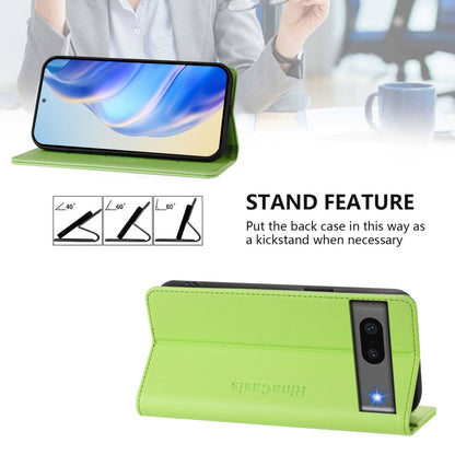 Google Pixel 7 Dual-Folded Magnetic Suction RFID Blocking PU Leather Wallet Phone Case with Card Slots, Cash Pocket, Kickstand, Full Protective Flip Cover