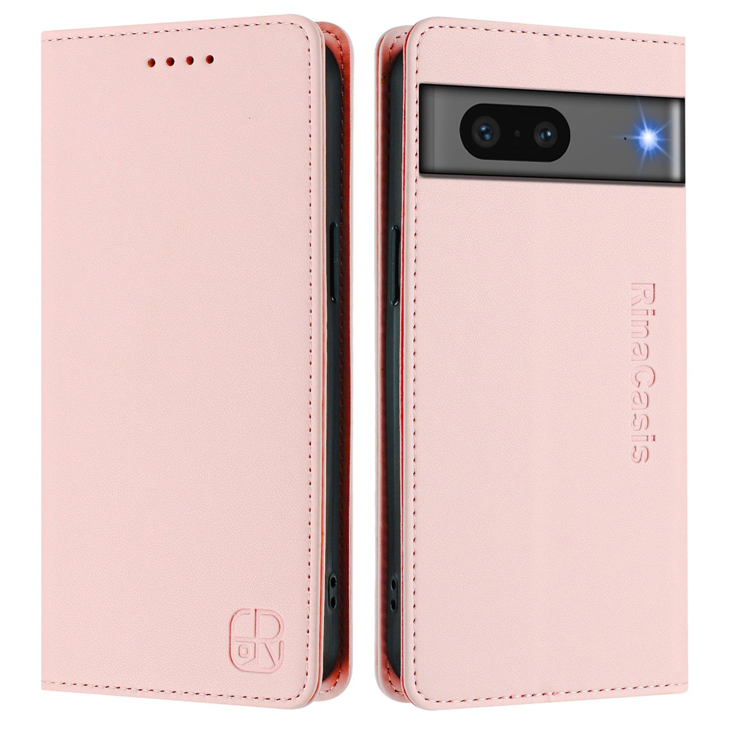 Google Pixel 7 Dual-Folded Magnetic Suction RFID Blocking PU Leather Wallet Phone Case with Card Slots, Cash Pocket, Kickstand, Full Protective Flip Cover