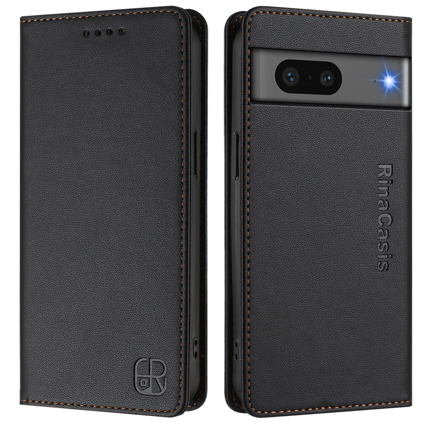 Google Pixel 7 Dual-Folded Magnetic Suction RFID Blocking PU Leather Wallet Phone Case with Card Slots, Cash Pocket, Kickstand, Full Protective Flip Cover