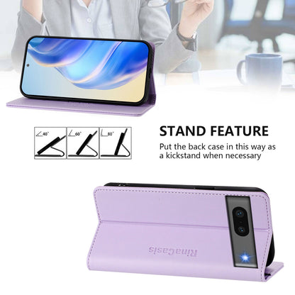 Google Pixel 7 Dual-Folded Magnetic Suction RFID Blocking PU Leather Wallet Phone Case with Card Slots, Cash Pocket, Kickstand, Full Protective Flip Cover