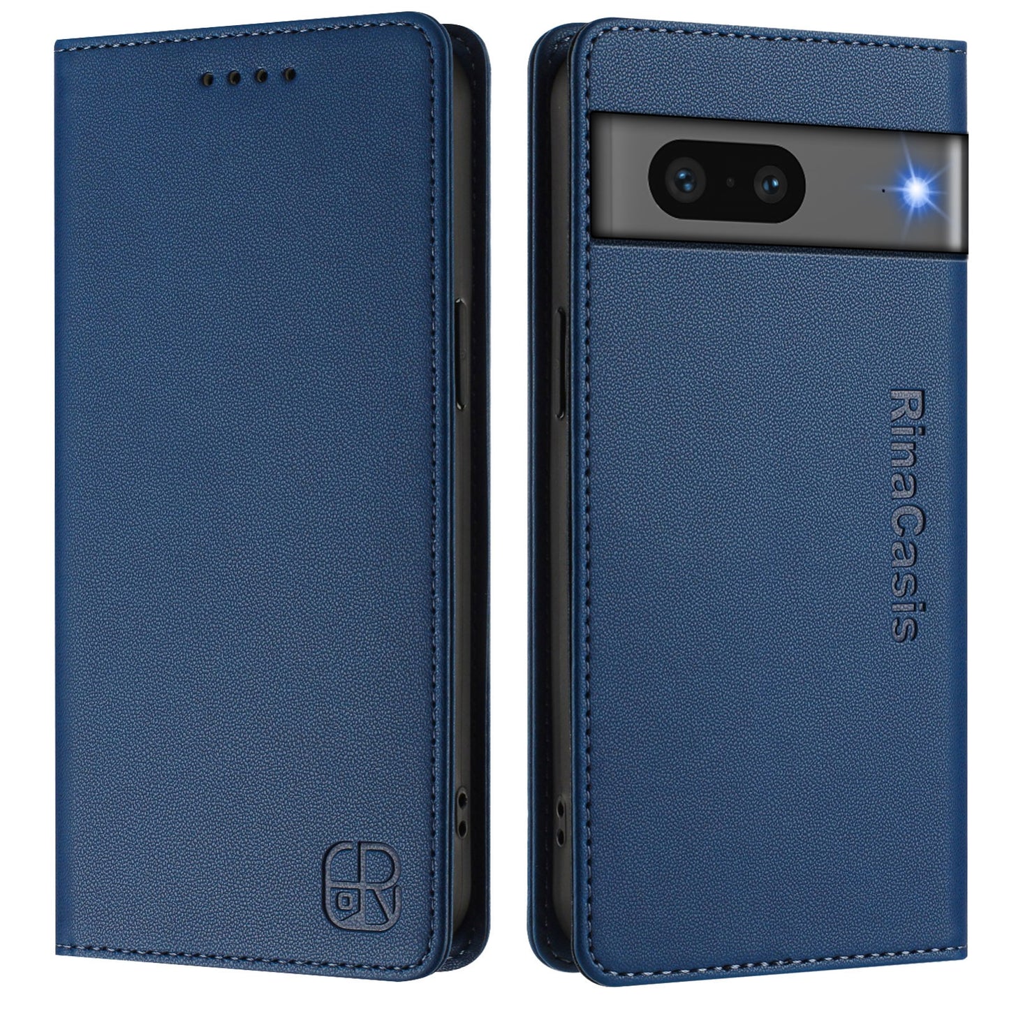Google Pixel 7 Dual-Folded Magnetic Suction RFID Blocking PU Leather Wallet Phone Case with Card Slots, Cash Pocket, Kickstand, Full Protective Flip Cover