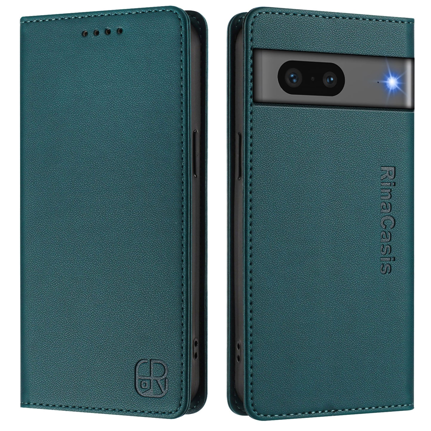 Google Pixel 7 Dual-Folded Magnetic Suction RFID Blocking PU Leather Wallet Phone Case with Card Slots, Cash Pocket, Kickstand, Full Protective Flip Cover