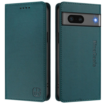 Google Pixel 7 Dual-Folded Magnetic Suction RFID Blocking PU Leather Wallet Phone Case with Card Slots, Cash Pocket, Kickstand, Full Protective Flip Cover