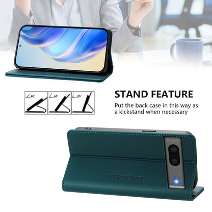 Google Pixel 7 Dual-Folded Magnetic Suction RFID Blocking PU Leather Wallet Phone Case with Card Slots, Cash Pocket, Kickstand, Full Protective Flip Cover