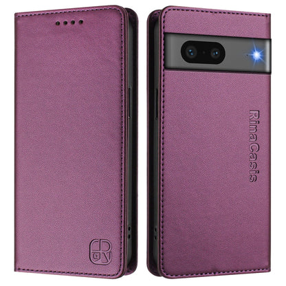 Google Pixel 7 Dual-Folded Magnetic Suction RFID Blocking PU Leather Wallet Phone Case with Card Slots, Cash Pocket, Kickstand, Full Protective Flip Cover