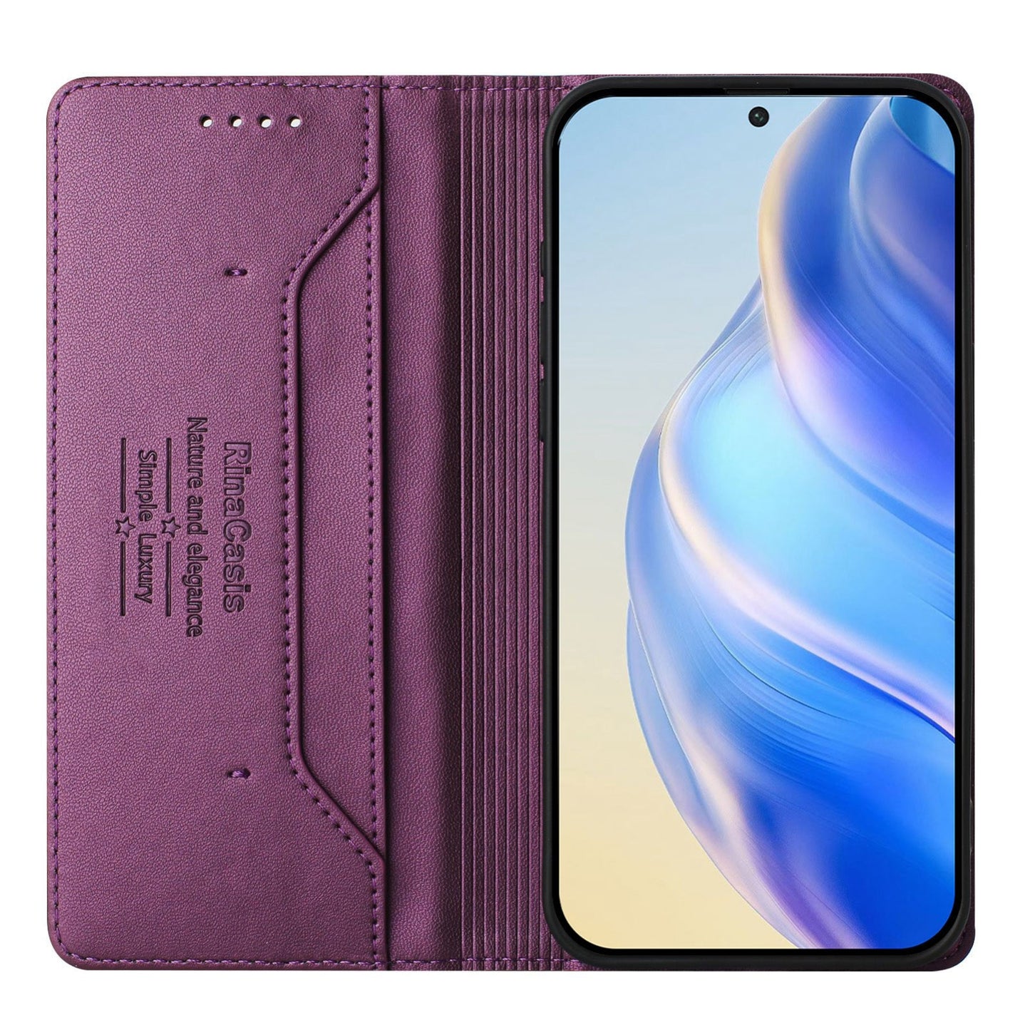 Google Pixel 7 Dual-Folded Magnetic Suction RFID Blocking PU Leather Wallet Phone Case with Card Slots, Cash Pocket, Kickstand, Full Protective Flip Cover