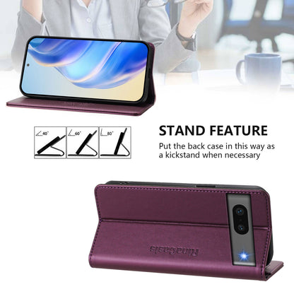 Google Pixel 7 Dual-Folded Magnetic Suction RFID Blocking PU Leather Wallet Phone Case with Card Slots, Cash Pocket, Kickstand, Full Protective Flip Cover