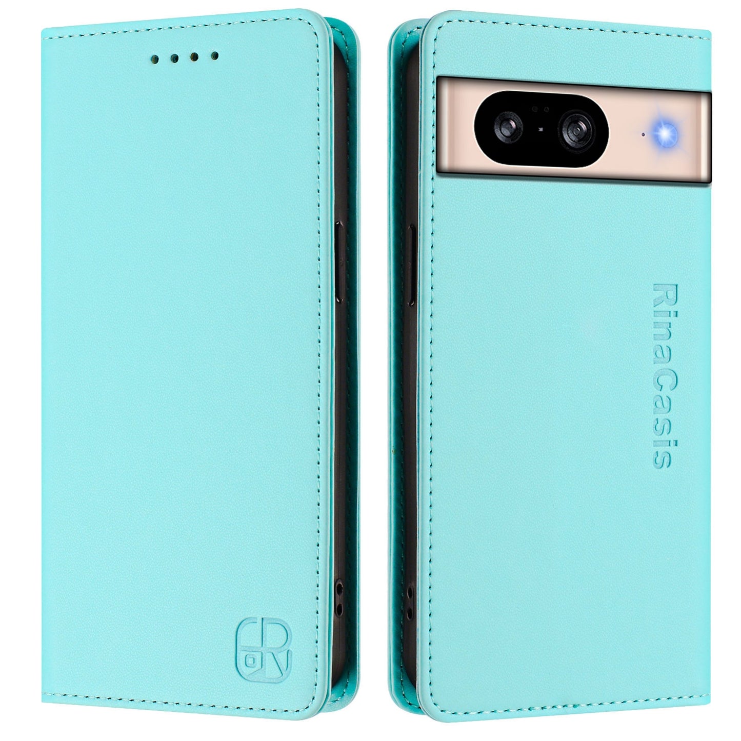 Google Pixel 8 Dual-Folded Magnetic Suction RFID Blocking PU Leather Wallet Phone Case with Card Slots, Cash Pocket, Kickstand, Full Protective Flip Cover