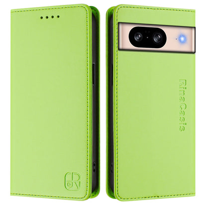Google Pixel 8 Dual-Folded Magnetic Suction RFID Blocking PU Leather Wallet Phone Case with Card Slots, Cash Pocket, Kickstand, Full Protective Flip Cover