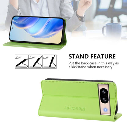 Google Pixel 8 Dual-Folded Magnetic Suction RFID Blocking PU Leather Wallet Phone Case with Card Slots, Cash Pocket, Kickstand, Full Protective Flip Cover