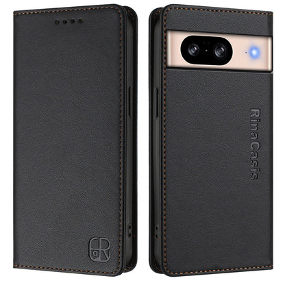 Google Pixel 8 Dual-Folded Magnetic Suction RFID Blocking PU Leather Wallet Phone Case with Card Slots, Cash Pocket, Kickstand, Full Protective Flip Cover