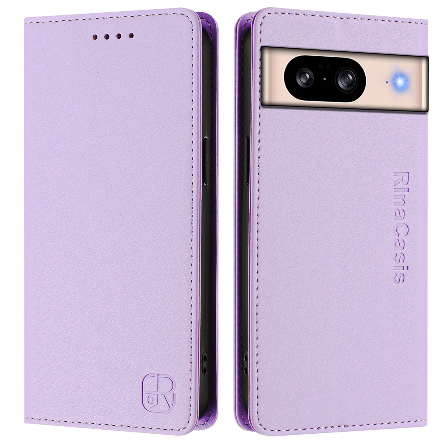 Google Pixel 8 Dual-Folded Magnetic Suction RFID Blocking PU Leather Wallet Phone Case with Card Slots, Cash Pocket, Kickstand, Full Protective Flip Cover