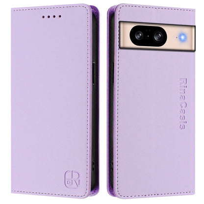 Google Pixel 8 Dual-Folded Magnetic Suction RFID Blocking PU Leather Wallet Phone Case with Card Slots, Cash Pocket, Kickstand, Full Protective Flip Cover