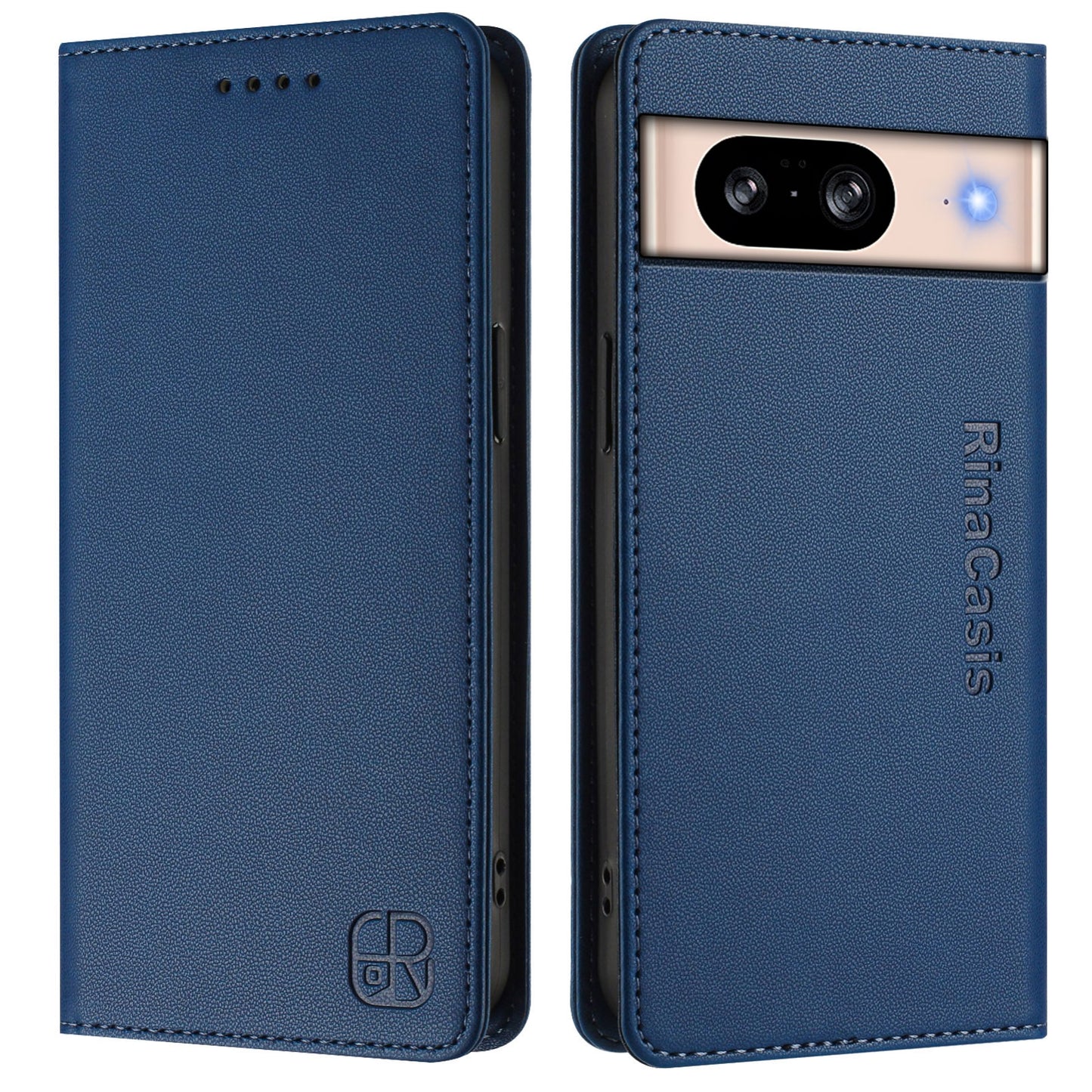 Google Pixel 8 Dual-Folded Magnetic Suction RFID Blocking PU Leather Wallet Phone Case with Card Slots, Cash Pocket, Kickstand, Full Protective Flip Cover