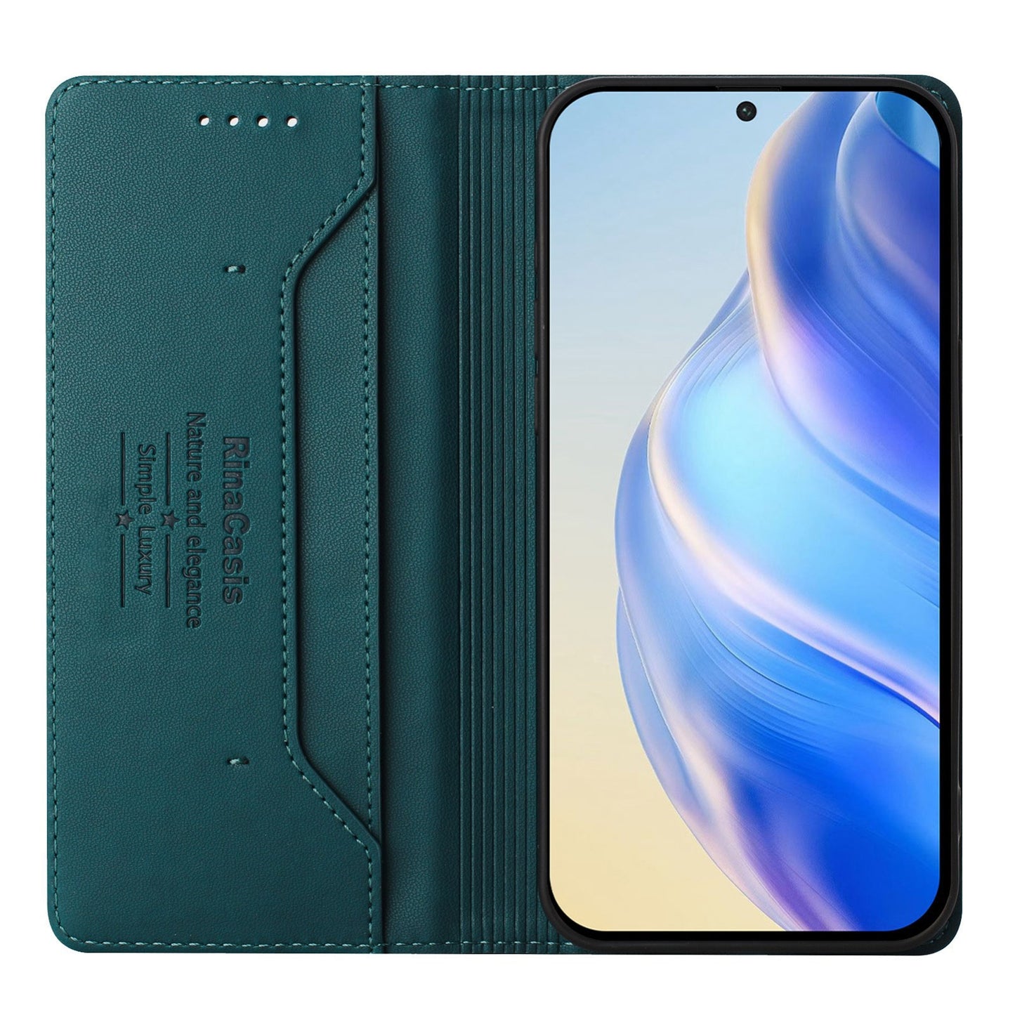 Google Pixel 8 Dual-Folded Magnetic Suction RFID Blocking PU Leather Wallet Phone Case with Card Slots, Cash Pocket, Kickstand, Full Protective Flip Cover