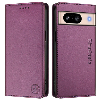 Google Pixel 8 Dual-Folded Magnetic Suction RFID Blocking PU Leather Wallet Phone Case with Card Slots, Cash Pocket, Kickstand, Full Protective Flip Cover