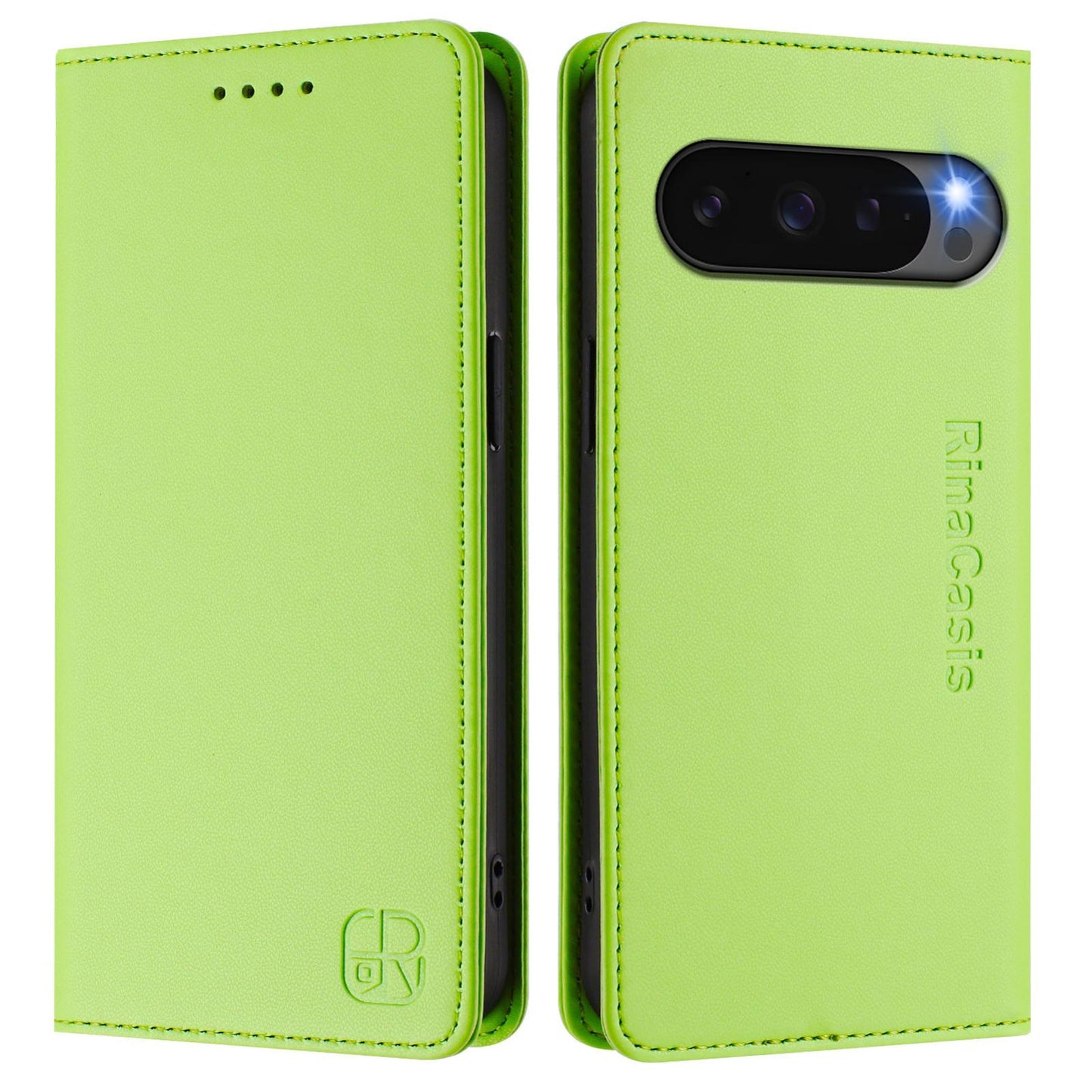Google Pixel 10 Pro 5G Dual-Folded Magnetic Suction RFID Blocking PU Leather Wallet Phone Case with Card Slots, Cash Pocket, Kickstand, Full Protective Flip Cover
