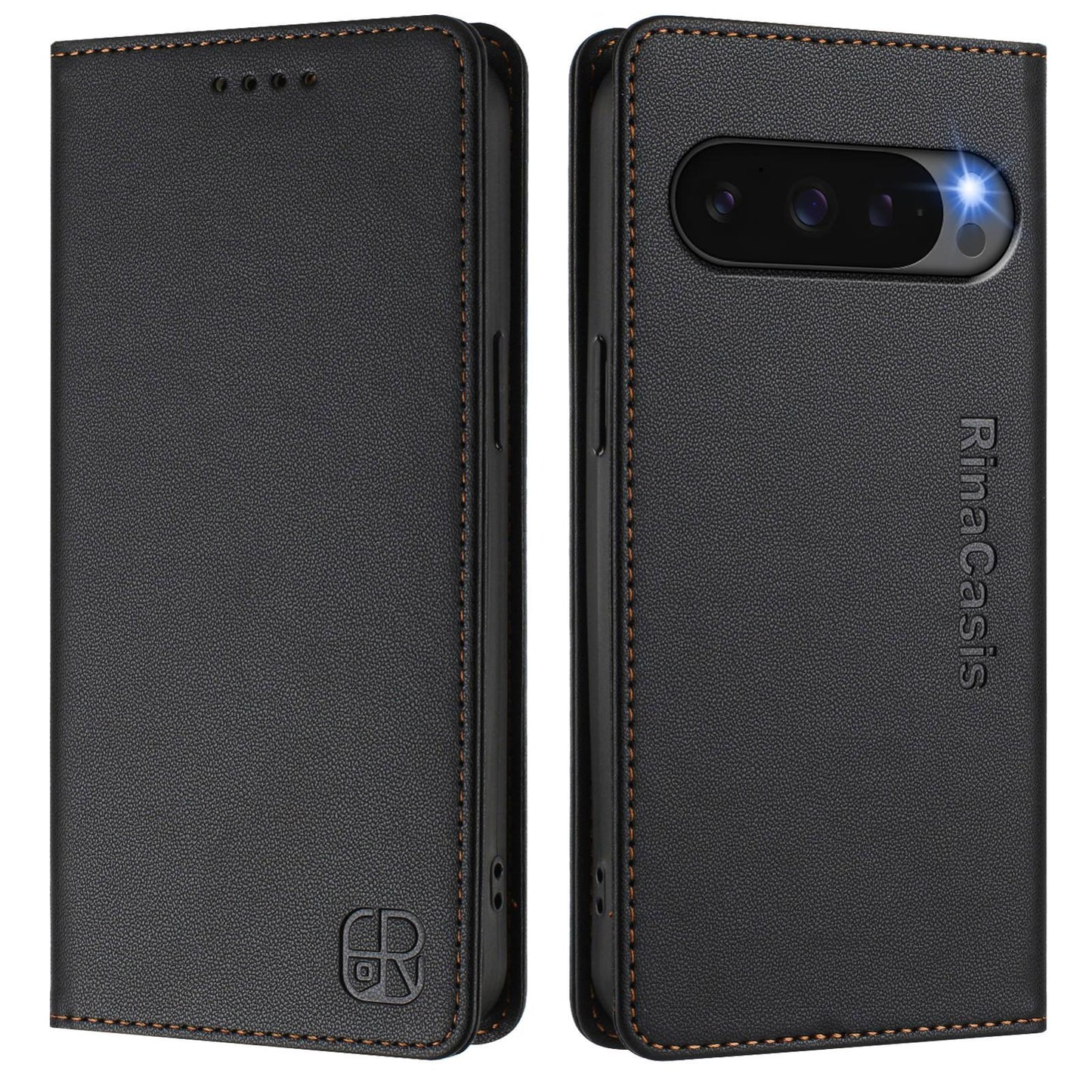 Google Pixel 10 Dual-Folded Magnetic Suction RFID Blocking PU Leather Wallet Phone Case with Card Slots, Cash Pocket, Kickstand, Full Protective Flip Cover