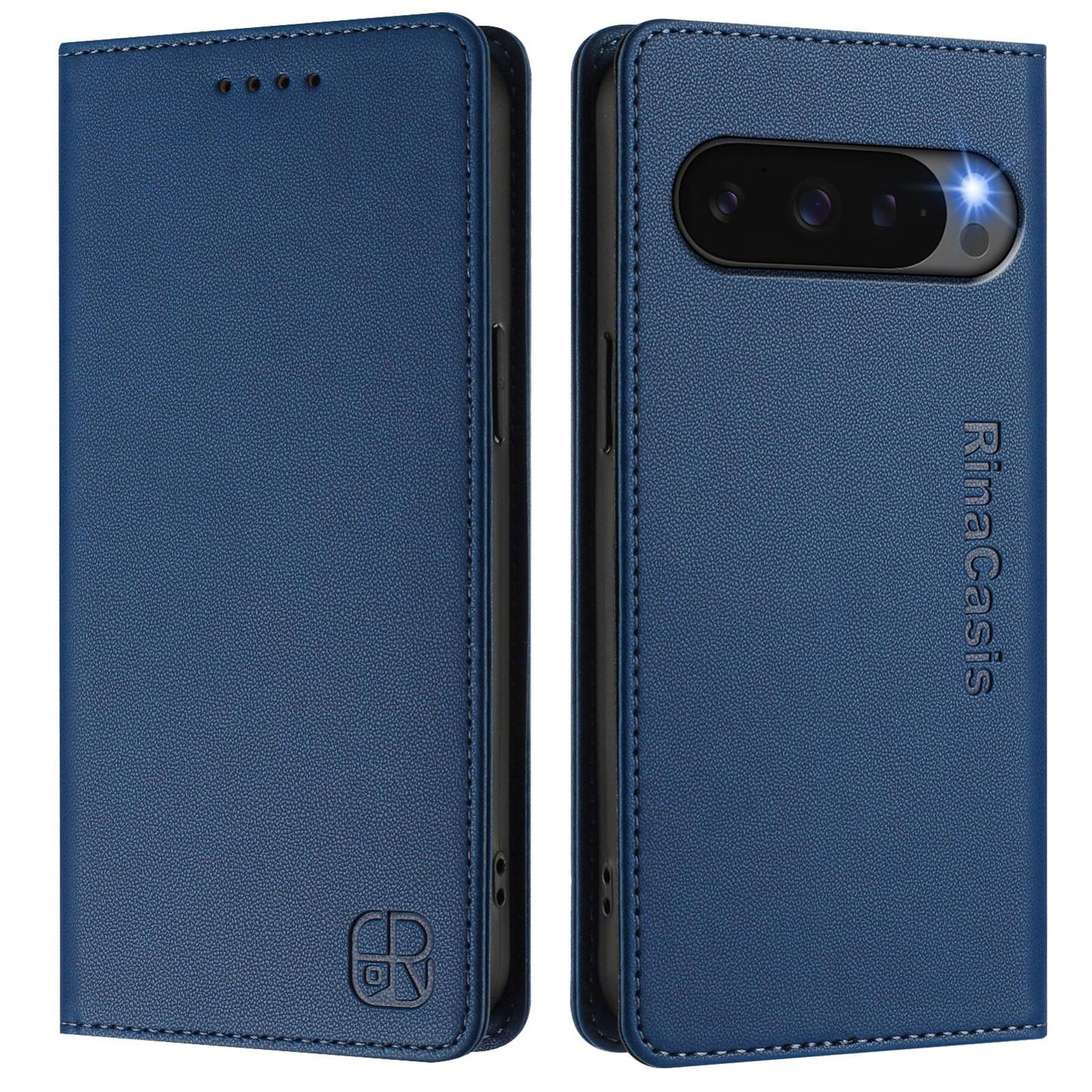 Google Pixel 10 Pro 5G Dual-Folded Magnetic Suction RFID Blocking PU Leather Wallet Phone Case with Card Slots, Cash Pocket, Kickstand, Full Protective Flip Cover