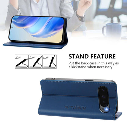 Google Pixel 10 Dual-Folded Magnetic Suction RFID Blocking PU Leather Wallet Phone Case with Card Slots, Cash Pocket, Kickstand, Full Protective Flip Cover