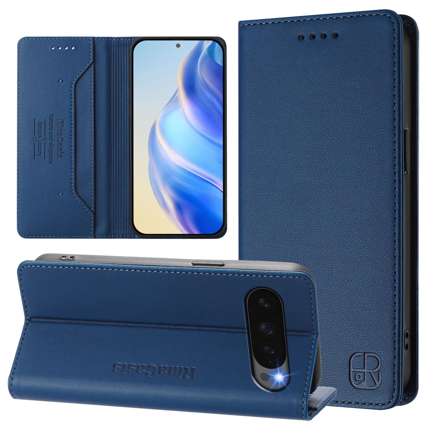 Google Pixel 10 Pro 5G Dual-Folded Magnetic Suction RFID Blocking PU Leather Wallet Phone Case with Card Slots, Cash Pocket, Kickstand, Full Protective Flip Cover