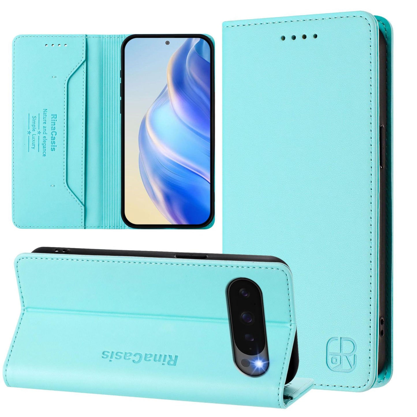 Google Pixel 10 Pro XL Dual-Folded Magnetic Suction RFID Blocking PU Leather Wallet Phone Case with Card Slots, Cash Pocket, Kickstand, Full Protective Flip Cover