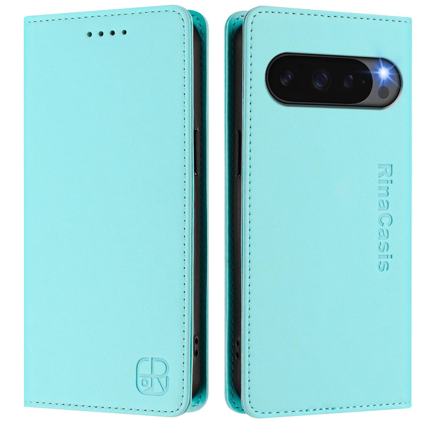Google Pixel 10 Pro XL Dual-Folded Magnetic Suction RFID Blocking PU Leather Wallet Phone Case with Card Slots, Cash Pocket, Kickstand, Full Protective Flip Cover