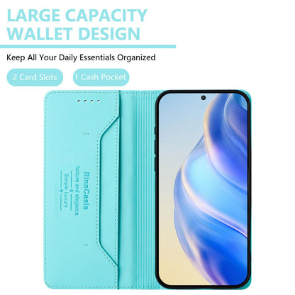 Google Pixel 10 Pro XL Dual-Folded Magnetic Suction RFID Blocking PU Leather Wallet Phone Case with Card Slots, Cash Pocket, Kickstand, Full Protective Flip Cover