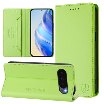 Google Pixel 10 Pro XL Dual-Folded Magnetic Suction RFID Blocking PU Leather Wallet Phone Case with Card Slots, Cash Pocket, Kickstand, Full Protective Flip Cover