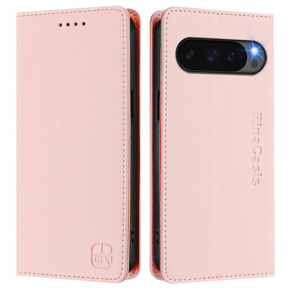 Google Pixel 10 Pro XL Dual-Folded Magnetic Suction RFID Blocking PU Leather Wallet Phone Case with Card Slots, Cash Pocket, Kickstand, Full Protective Flip Cover