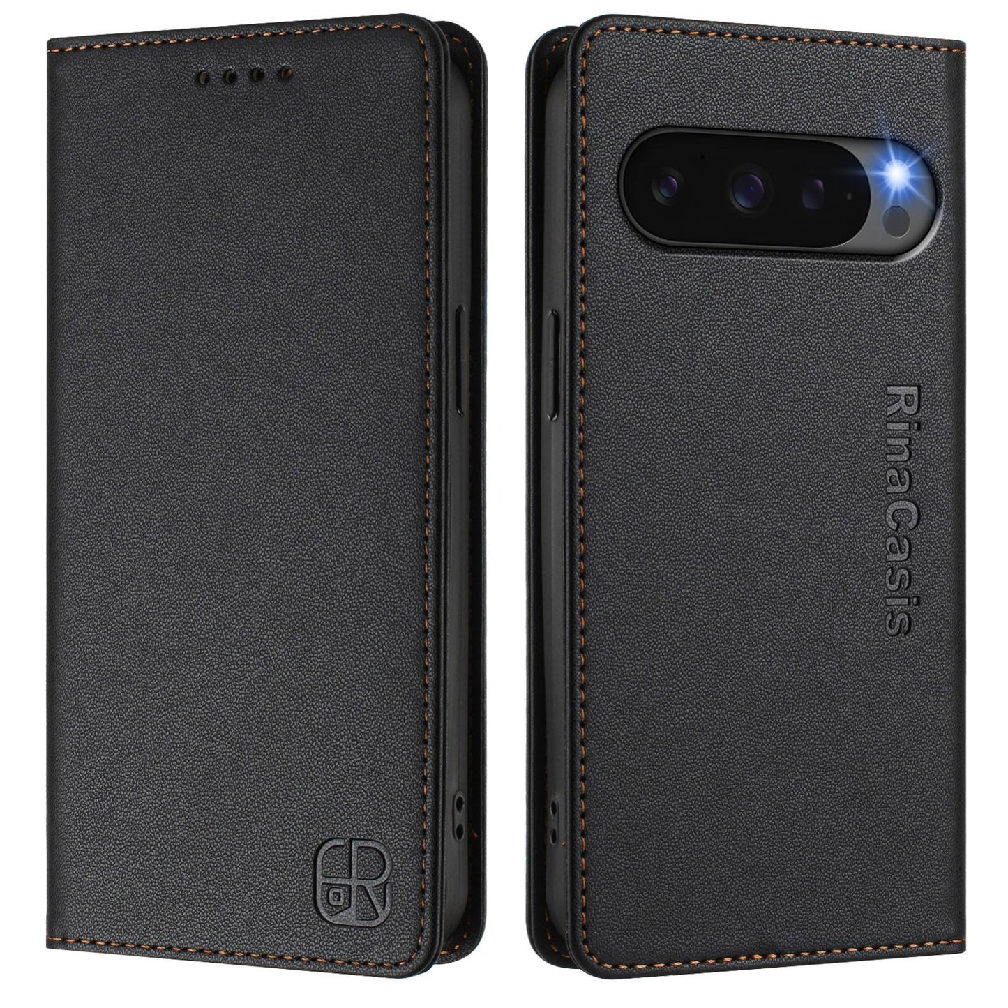 Google Pixel 10 Pro XL Dual-Folded Magnetic Suction RFID Blocking PU Leather Wallet Phone Case with Card Slots, Cash Pocket, Kickstand, Full Protective Flip Cover