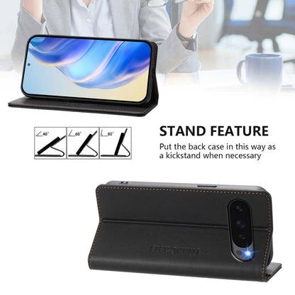 Google Pixel 10 Pro XL Dual-Folded Magnetic Suction RFID Blocking PU Leather Wallet Phone Case with Card Slots, Cash Pocket, Kickstand, Full Protective Flip Cover