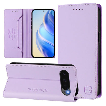 Google Pixel 10 Pro XL Dual-Folded Magnetic Suction RFID Blocking PU Leather Wallet Phone Case with Card Slots, Cash Pocket, Kickstand, Full Protective Flip Cover