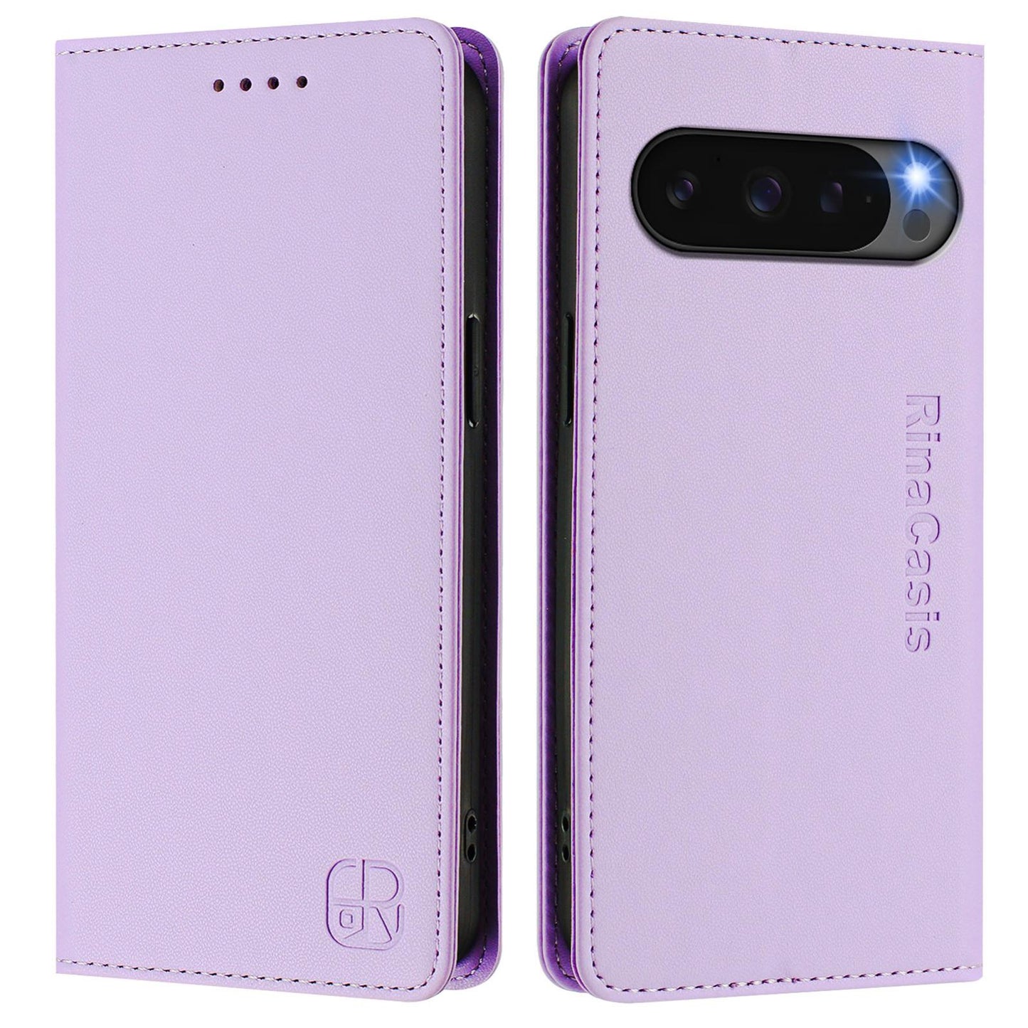 Google Pixel 10 Pro XL Dual-Folded Magnetic Suction RFID Blocking PU Leather Wallet Phone Case with Card Slots, Cash Pocket, Kickstand, Full Protective Flip Cover