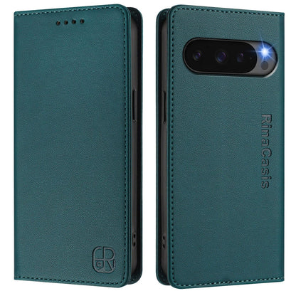 Google Pixel 10 Pro XL Dual-Folded Magnetic Suction RFID Blocking PU Leather Wallet Phone Case with Card Slots, Cash Pocket, Kickstand, Full Protective Flip Cover