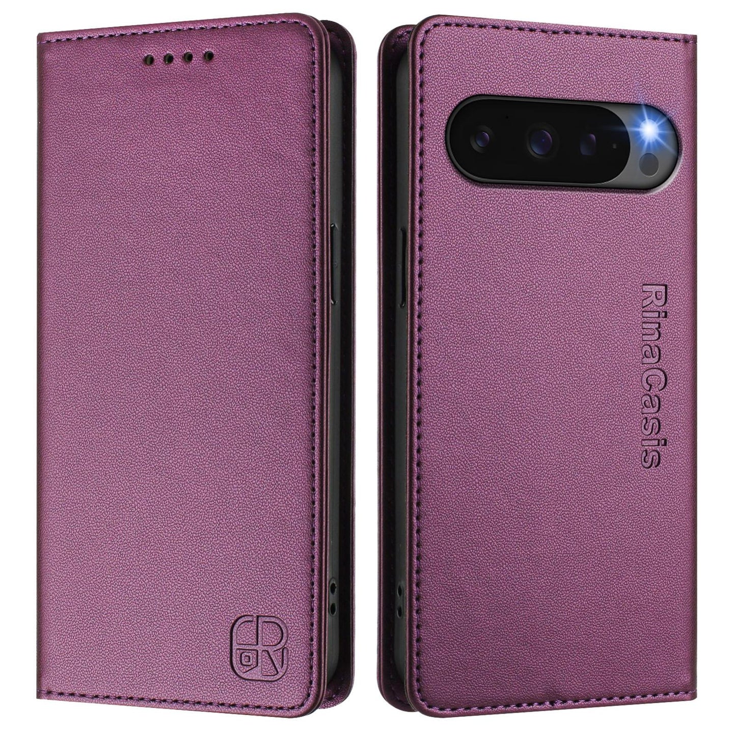 Google Pixel 10 Pro XL Dual-Folded Magnetic Suction RFID Blocking PU Leather Wallet Phone Case with Card Slots, Cash Pocket, Kickstand, Full Protective Flip Cover