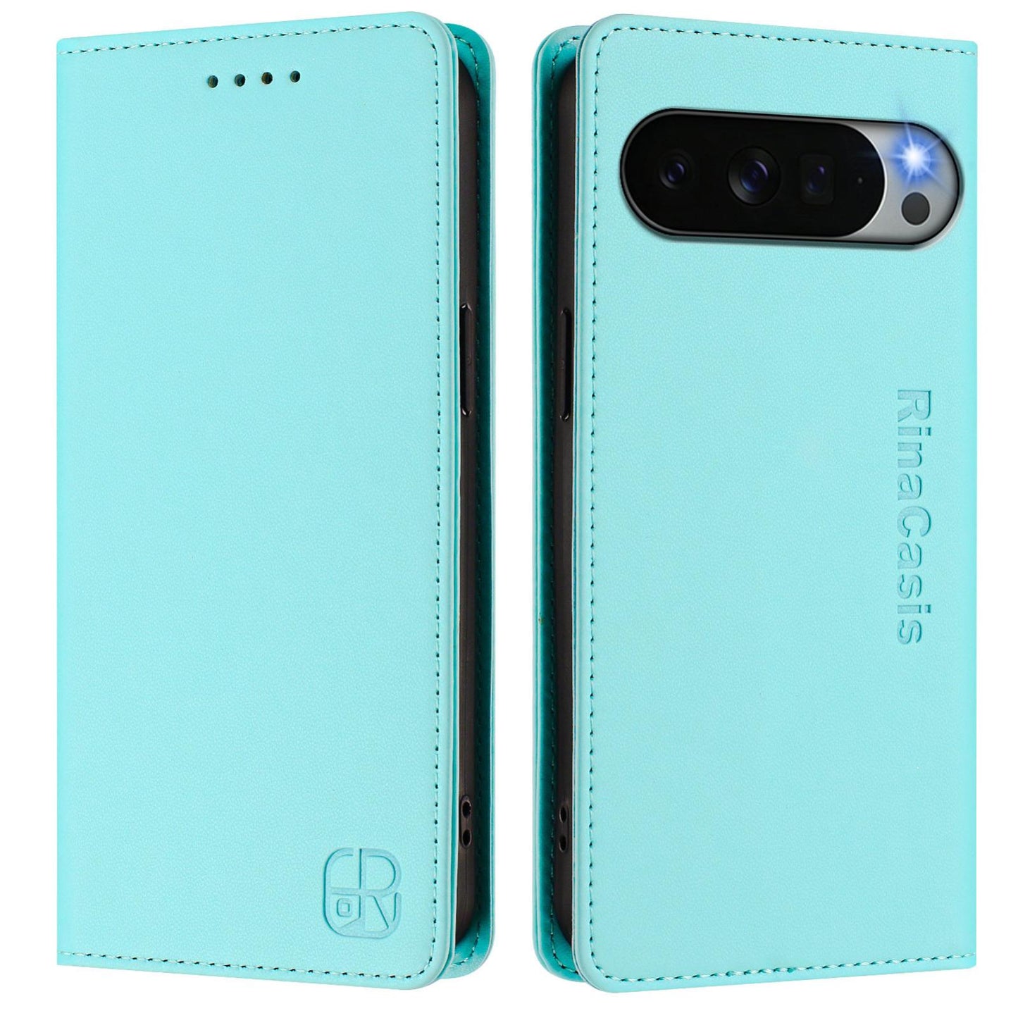 Google Pixel 11 Pro XL Dual-Folded Magnetic Suction RFID Blocking PU Leather Wallet Phone Case with Card Slots, Cash Pocket, Kickstand, Full Protective Flip Cover