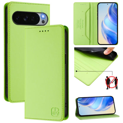 Google Pixel 11 Pro XL Dual-Folded Magnetic Suction RFID Blocking PU Leather Wallet Phone Case with Card Slots, Cash Pocket, Kickstand, Full Protective Flip Cover