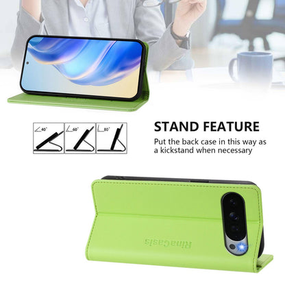 Google Pixel 11 Pro XL Dual-Folded Magnetic Suction RFID Blocking PU Leather Wallet Phone Case with Card Slots, Cash Pocket, Kickstand, Full Protective Flip Cover