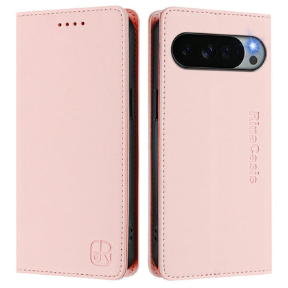 Google Pixel 11 Pro XL Dual-Folded Magnetic Suction RFID Blocking PU Leather Wallet Phone Case with Card Slots, Cash Pocket, Kickstand, Full Protective Flip Cover
