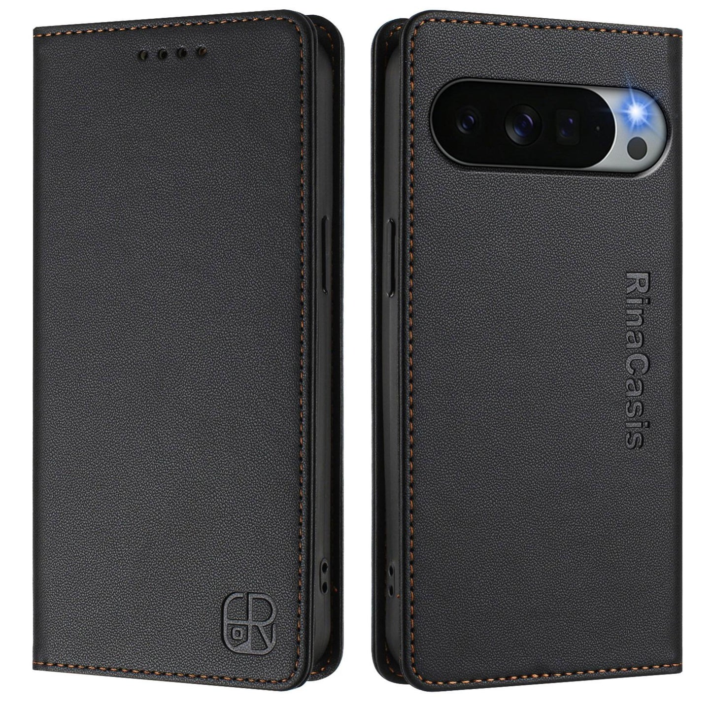 Google Pixel 11 Pro XL Dual-Folded Magnetic Suction RFID Blocking PU Leather Wallet Phone Case with Card Slots, Cash Pocket, Kickstand, Full Protective Flip Cover