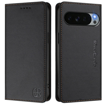 Google Pixel 11 Pro XL Dual-Folded Magnetic Suction RFID Blocking PU Leather Wallet Phone Case with Card Slots, Cash Pocket, Kickstand, Full Protective Flip Cover