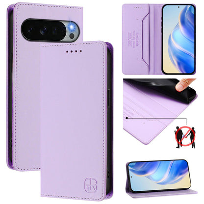 Google Pixel 11 Pro XL Dual-Folded Magnetic Suction RFID Blocking PU Leather Wallet Phone Case with Card Slots, Cash Pocket, Kickstand, Full Protective Flip Cover