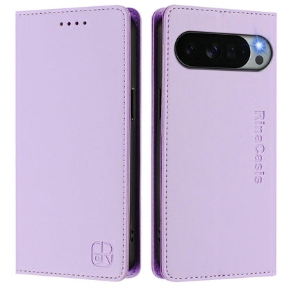 Google Pixel 11 Pro XL Dual-Folded Magnetic Suction RFID Blocking PU Leather Wallet Phone Case with Card Slots, Cash Pocket, Kickstand, Full Protective Flip Cover