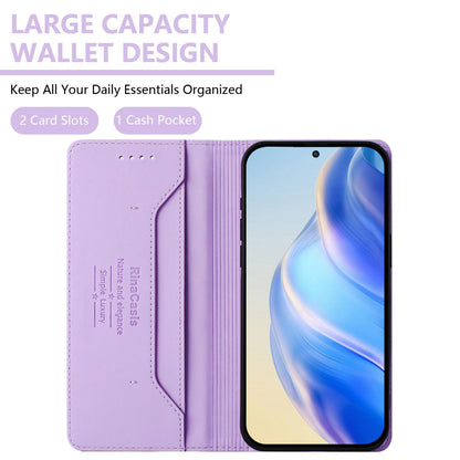 Google Pixel 11 Pro XL Dual-Folded Magnetic Suction RFID Blocking PU Leather Wallet Phone Case with Card Slots, Cash Pocket, Kickstand, Full Protective Flip Cover